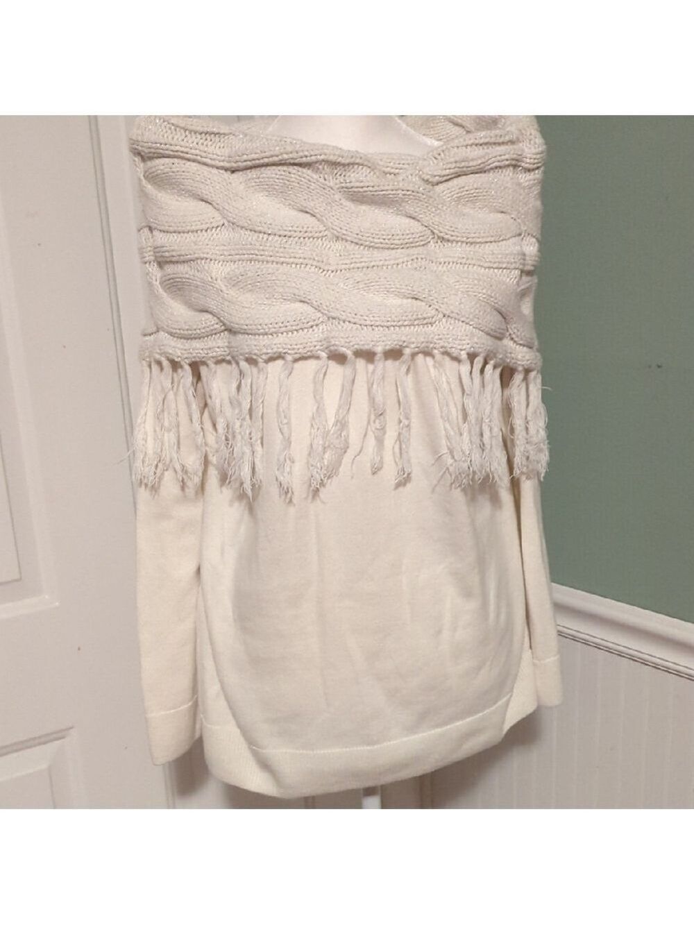 New York & Company Sweater Cowl Neck White XL Skiing Vacation Winter Warm